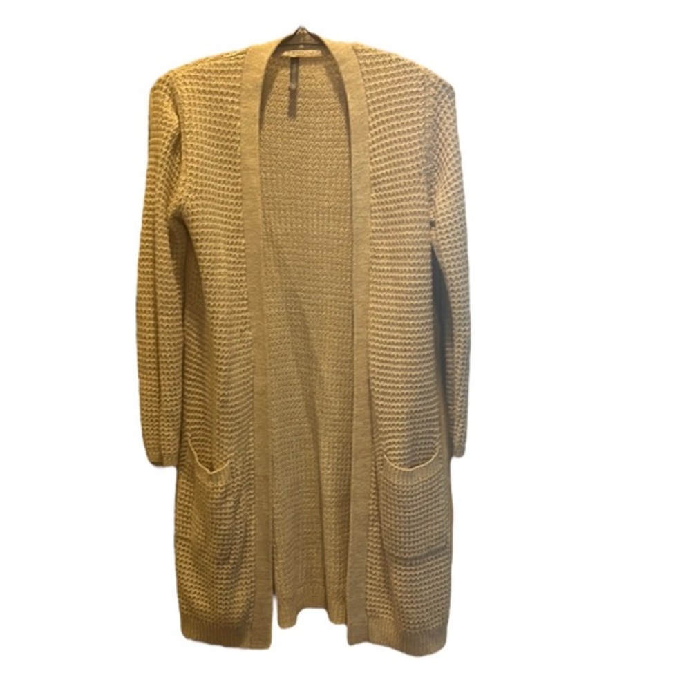 Massini Cardigan Women Size S Oatmeal Waffle Knit Longline‎ Open Front Duster